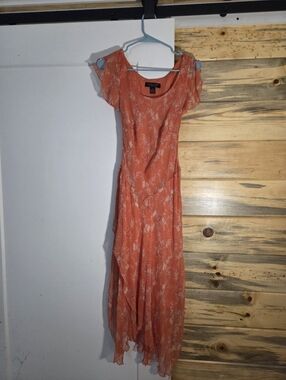 Signature by Robbie Bee 100% Silk Asymmetrical Ruffle Sleeve Whimsi Dress